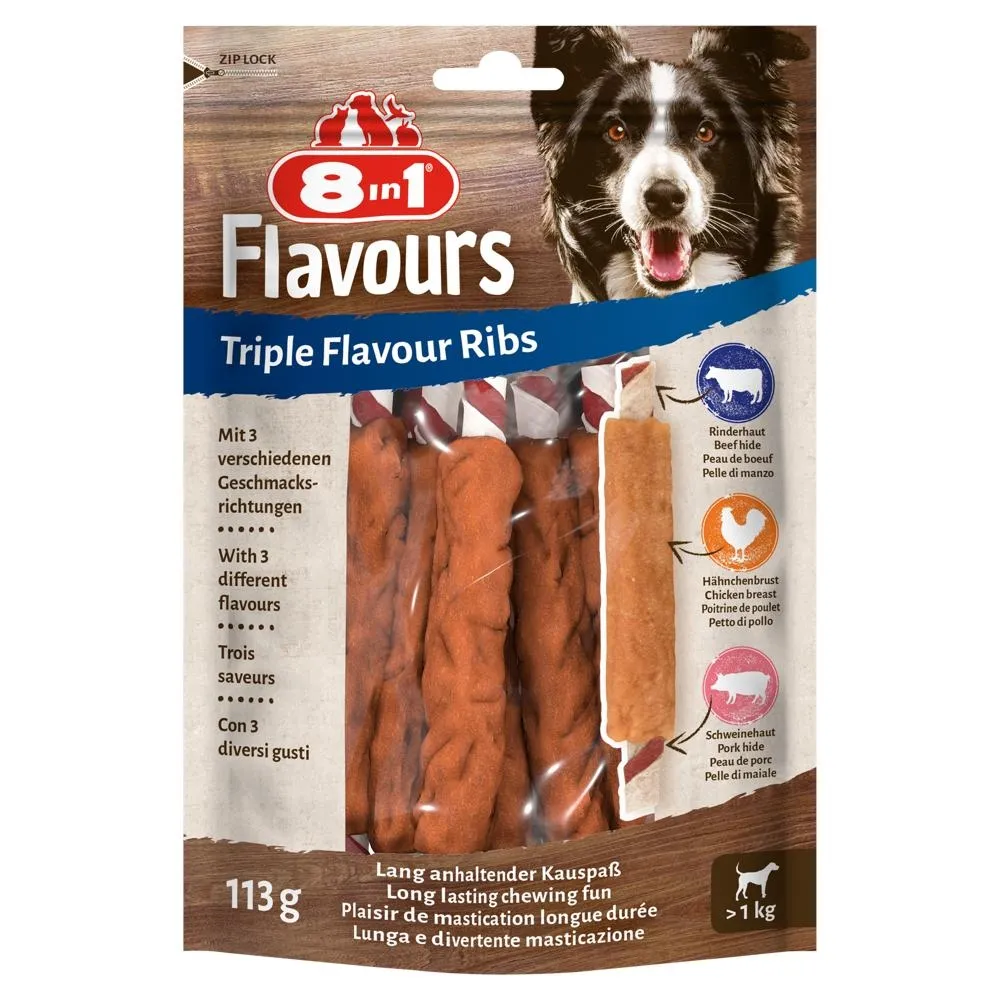 8in1 Triple Flavour Ribs Przekąska dla psów dorosłych żeberka 113 g