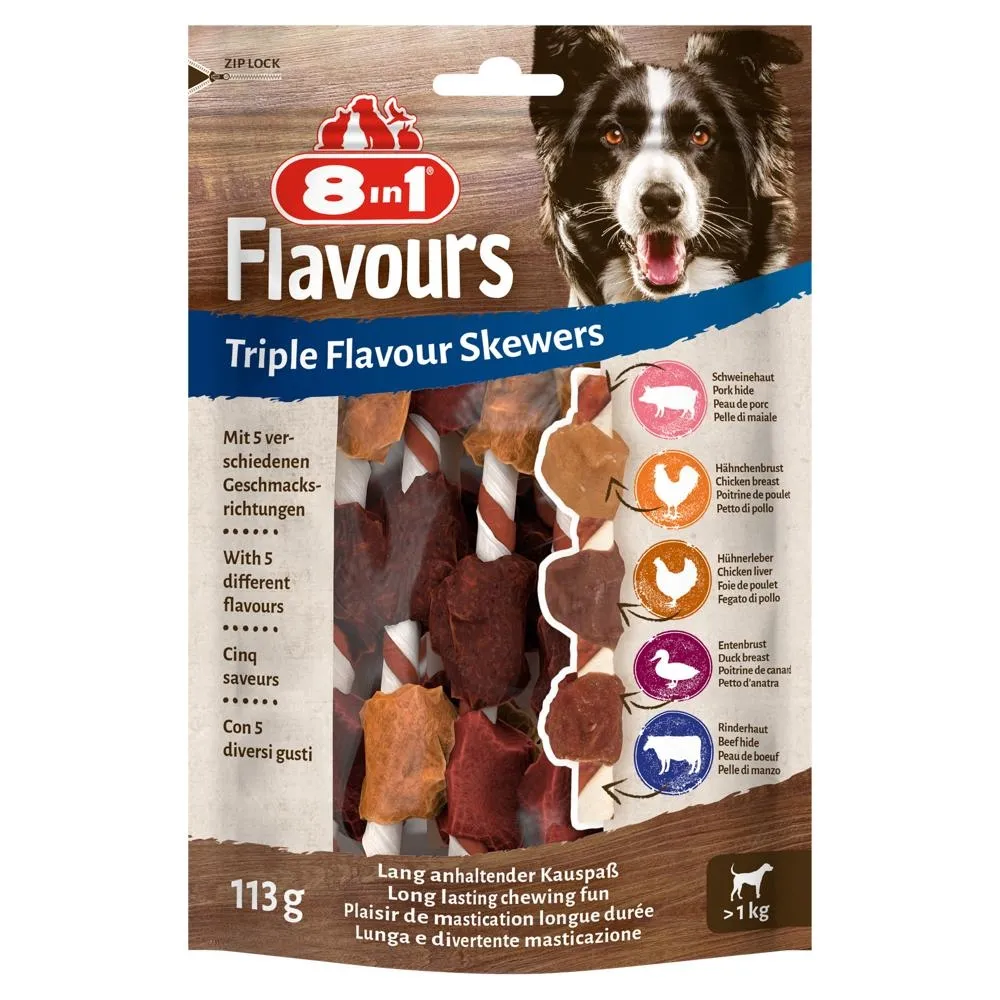 8in1 Triple Flavour Scewers Przekąska dla psów dorosłych szaszłyki 113 g