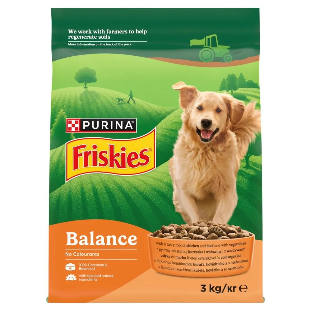 Friskies Balance Karma dla dorosłych psów z pyszną mieszanką kurczaka i wołowiny z warzywami 3 kg
