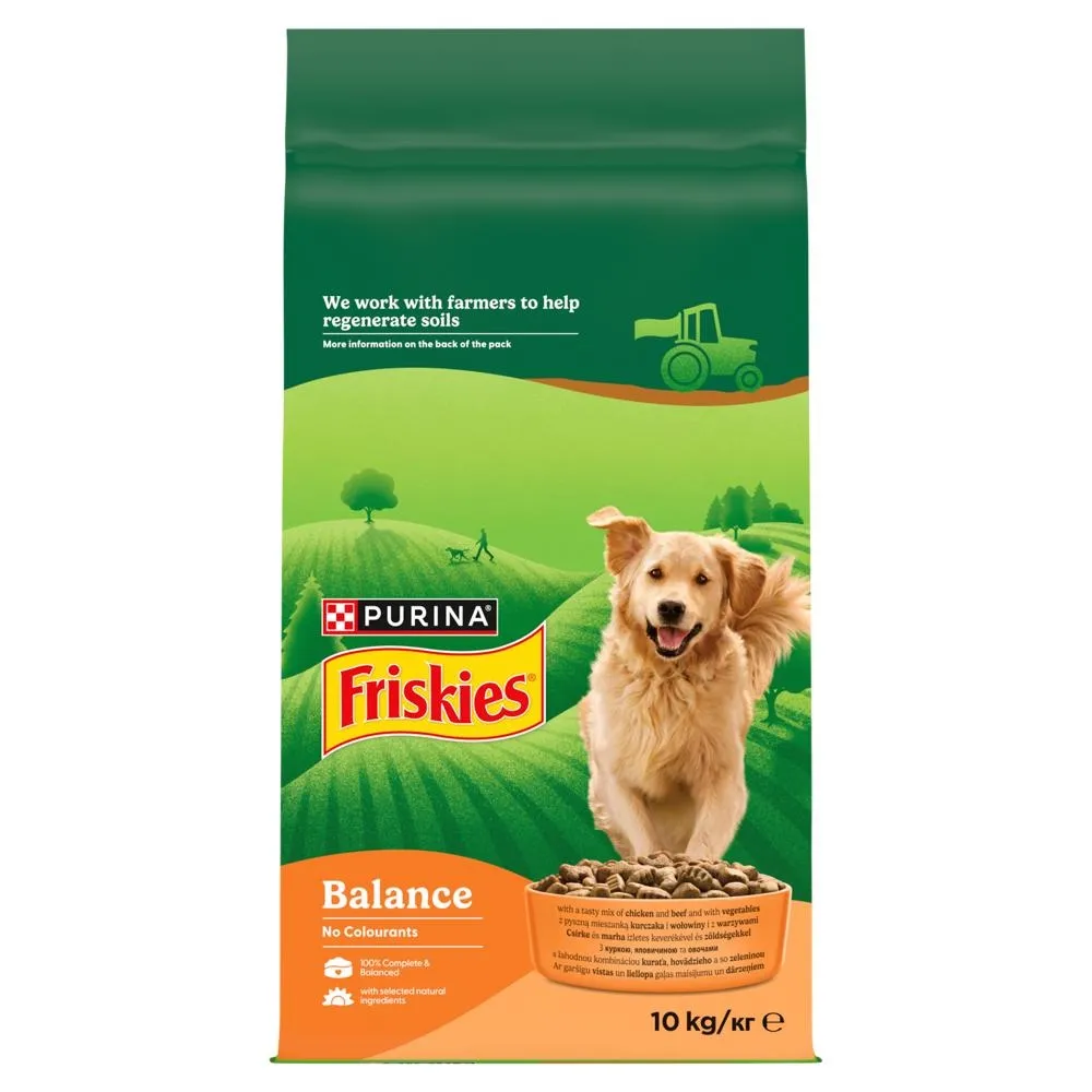 Friskies Balance Karma dla dorosłych psów z pyszną mieszanką kurczaka i wołowiny z warzywami 10 kg