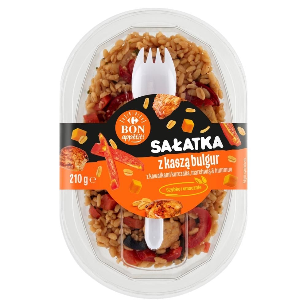 Carrefour Bon Appétit! Sałatka z kaszą bulgur z kawałkami kurczaka marchwią & hummus 210 g