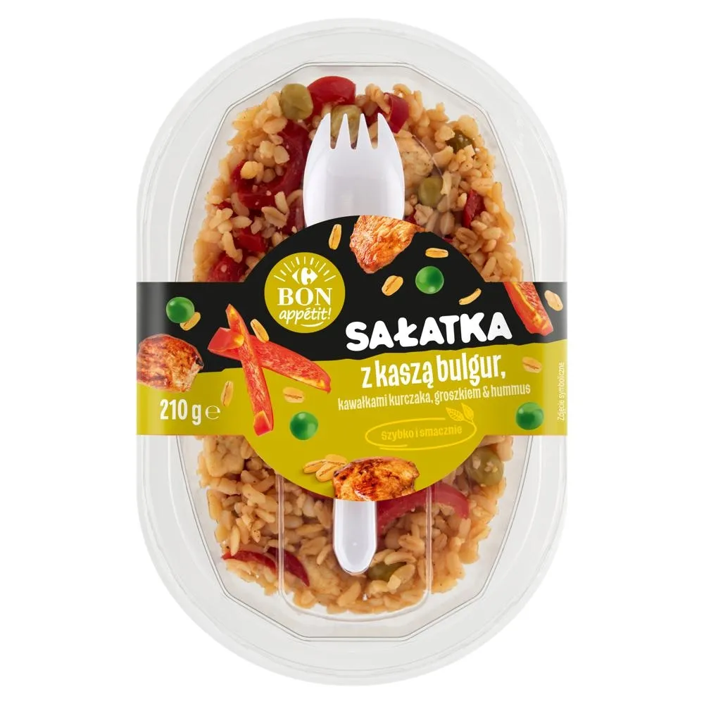 Carrefour Bon Appétit! Sałatka z kaszą bulgur kawałkami kurczaka groszkiem & hummus 210 g