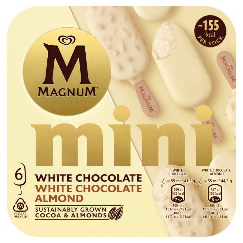 Mini White Mix Lody waniliowe w białej czekoladzie 6 szt.
