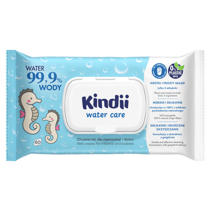 Kindii Water 99.9% Chusteczki nawilżane dla dzieci i niemowląt 60 szt.