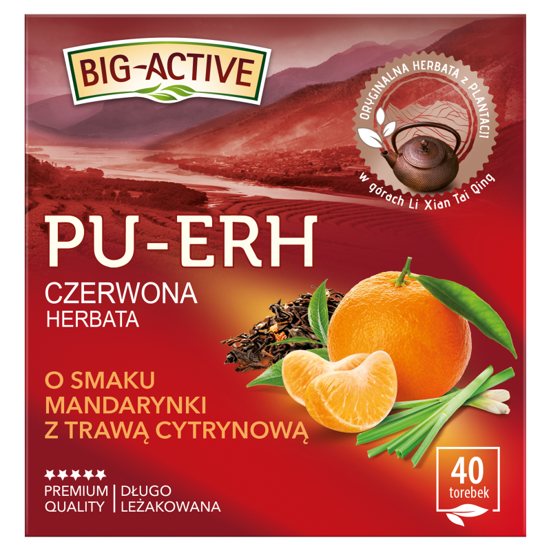 Herbata czerwona PU-ERH o sm. mandarynki z trawą cytrynową (40 tor.)