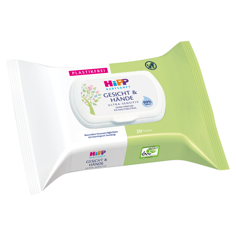Babysanft Ultra-Sensitive Chusteczki nawilżane do twarzy i rączek 99% wody dla niemowląt i dzieci 20 szt.