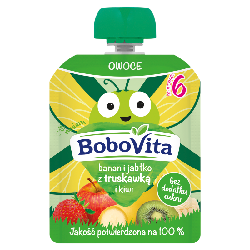 Mus banan i jabłko z truskawką i kiwi po 6 miesiącu (tubka)