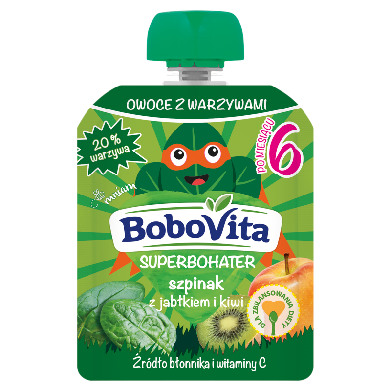 Superbohater Mus szpinak z jabłkiem i kiwi po 6 miesiącu 80 g
