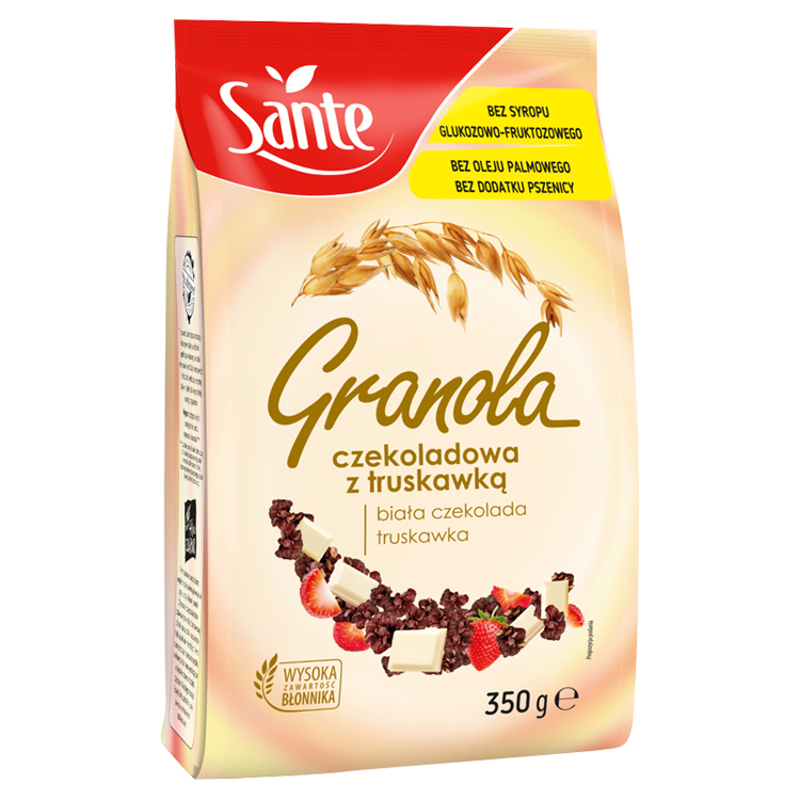 Granola z kawałkami białej czekolady i truskawkami