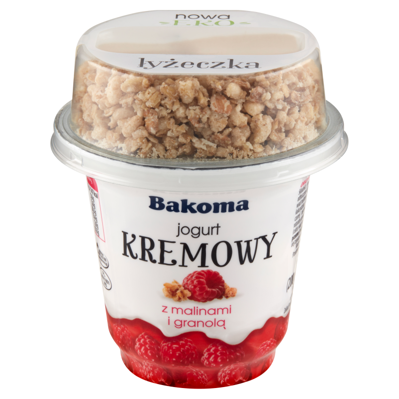 Jogurt kremowy z malinami i granolą