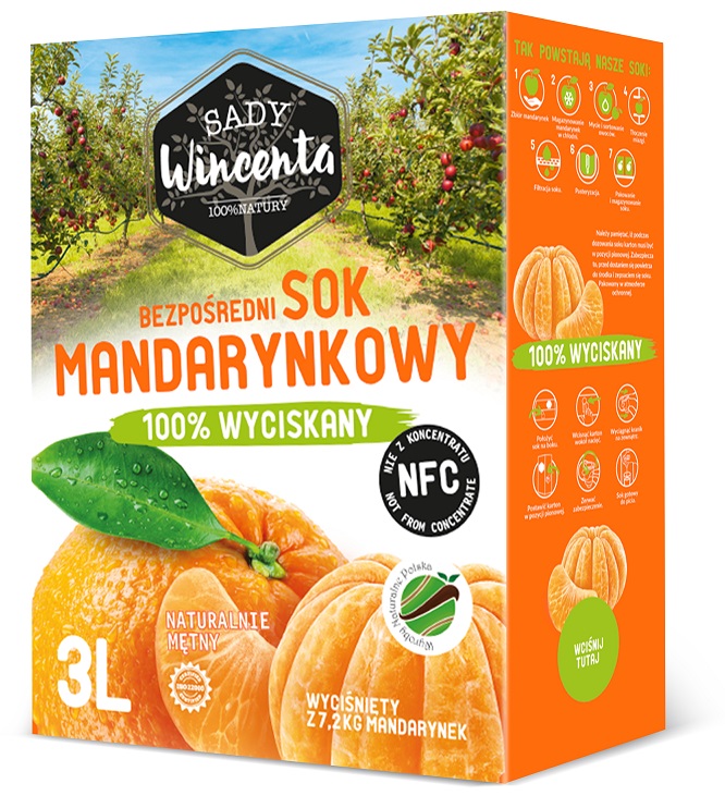 Sok mandarynkowy w kartonie wyciskany