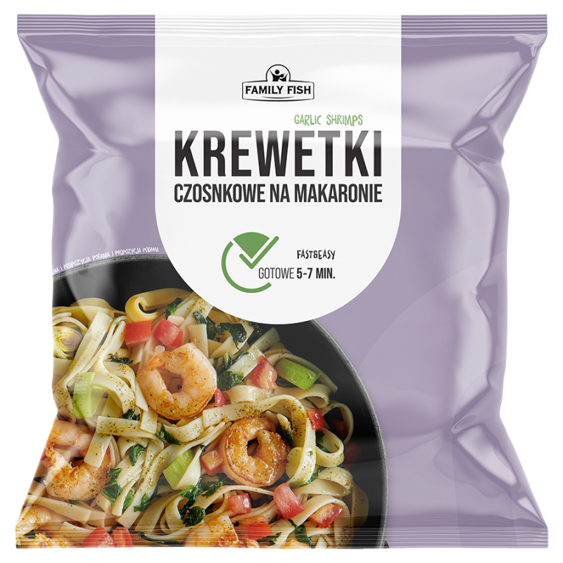 Czosnkowe krewetki na makaronie