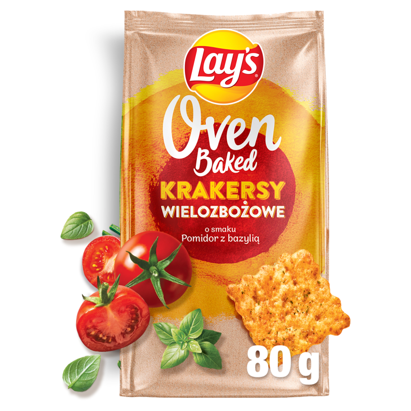 Krakersy wielozbożowe o smaku pomidora z bazylią