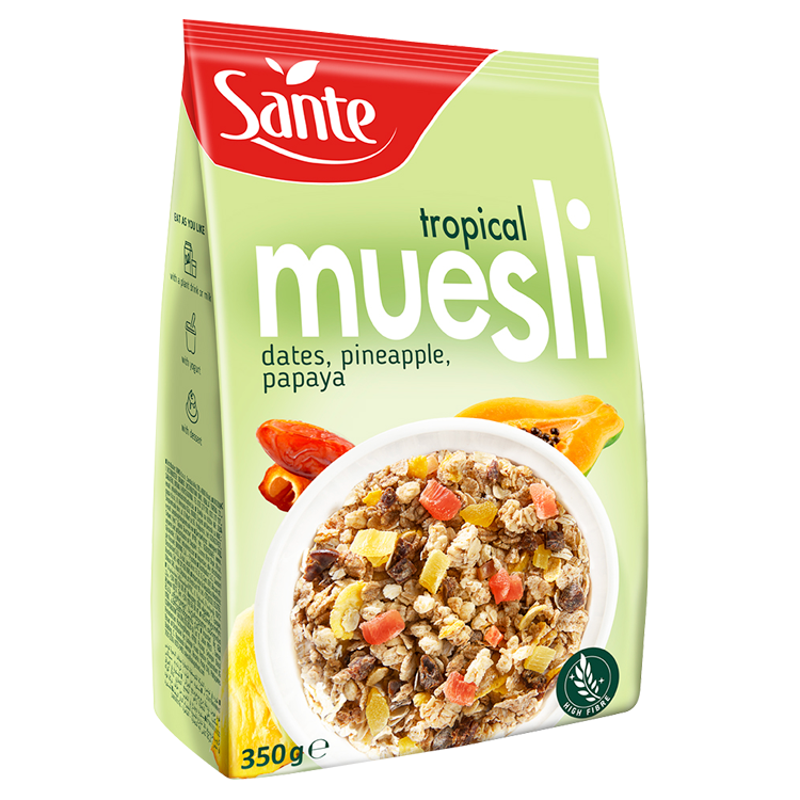 Musli tropikalne z daktylami, ananasem i papają
