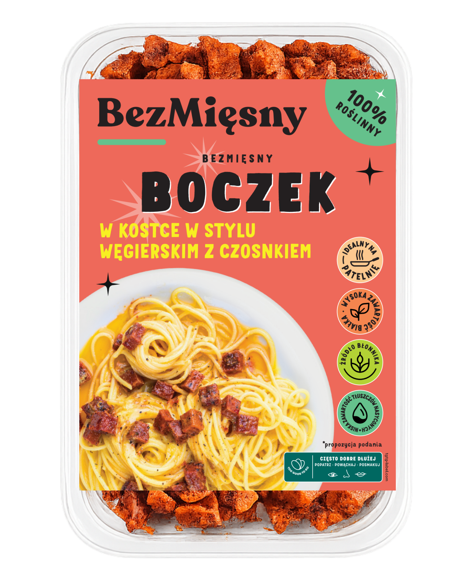 Bezmięsny Boczek w kostce. W stylu węgierskim z czosnkiem