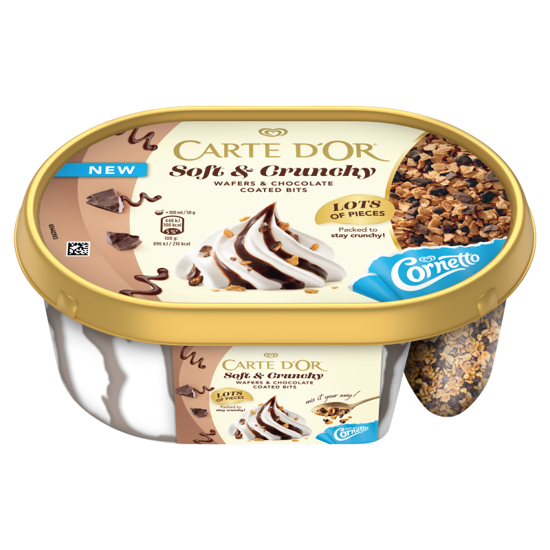 Lody waniliowe soft & crunchy z sosem czekoladowym i wafelkami