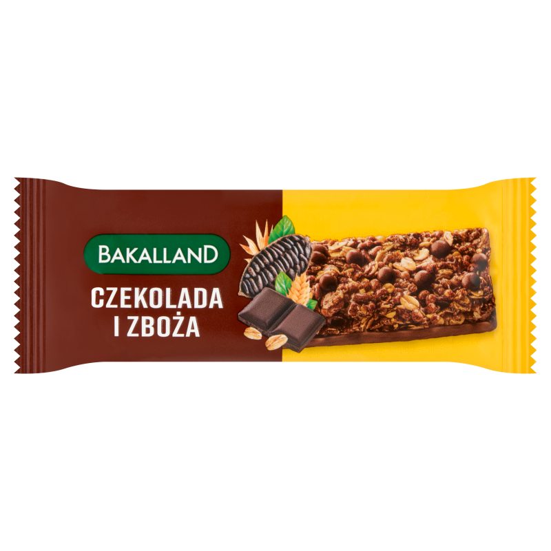 Baton zbożowy z kawałkami czekolady z polewą czekoladową