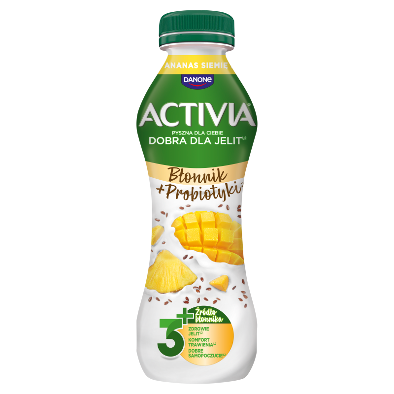 Jogurt o smaku ananas-mango z nasionami i zbożami oraz szczepem bakterii ActiRegularis®