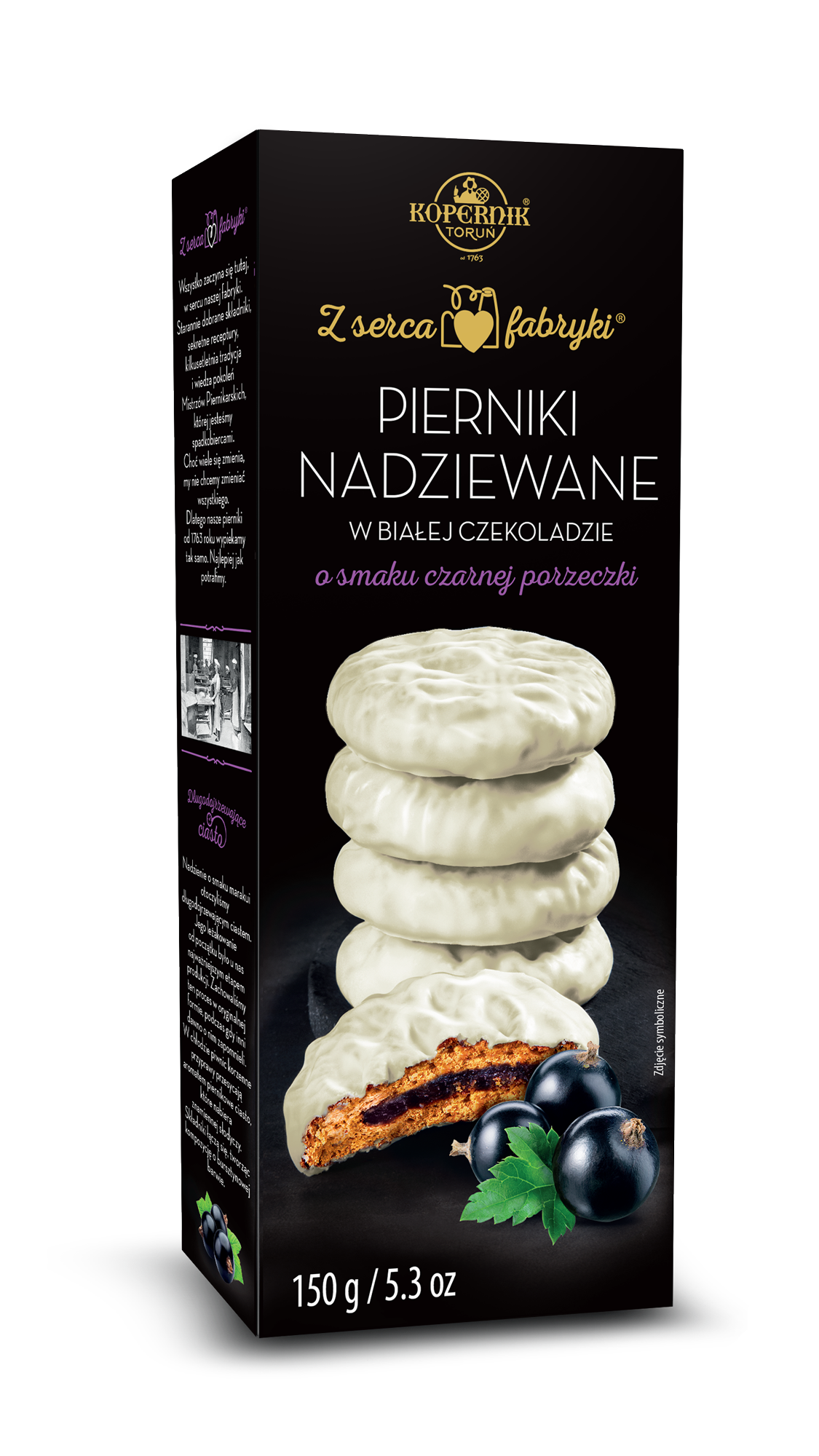 Pierniki nadziewane w białej czekoladzie smak czarnej porzeczki