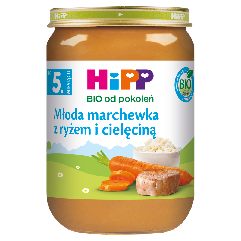Młoda marchewka z ryżem i cielęciną, po 5 miesiącu