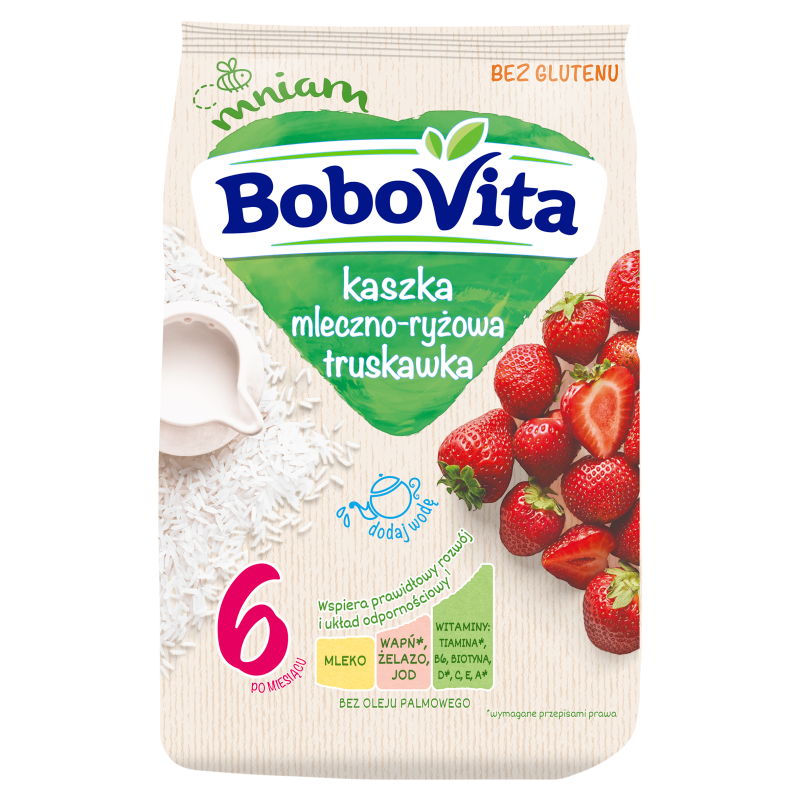 Kaszka mleczno-ryżowa truskawka bezglutenowa dla niemowląt po 6 miesiącu