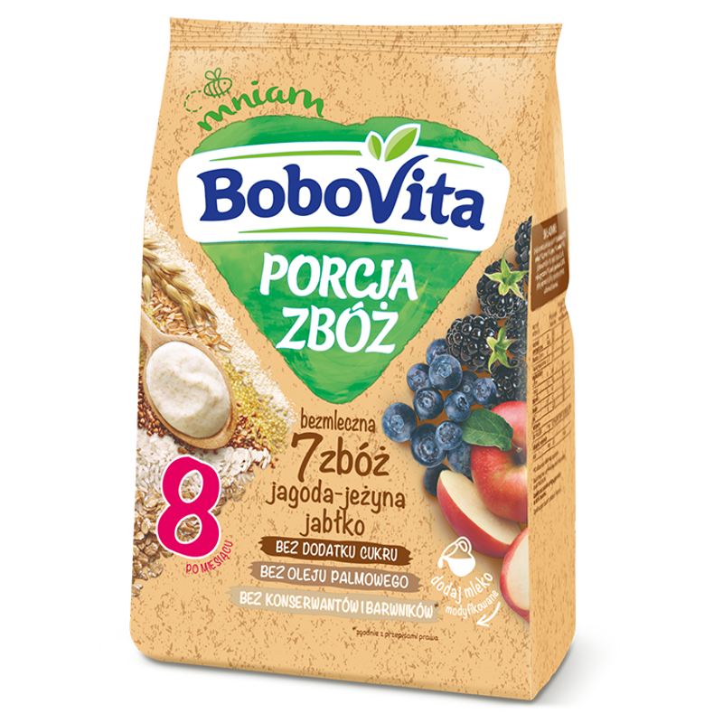 Kaszka bezmleczna 7 zbóż jagoda-jeżyna jabłko po 8 miesiącu