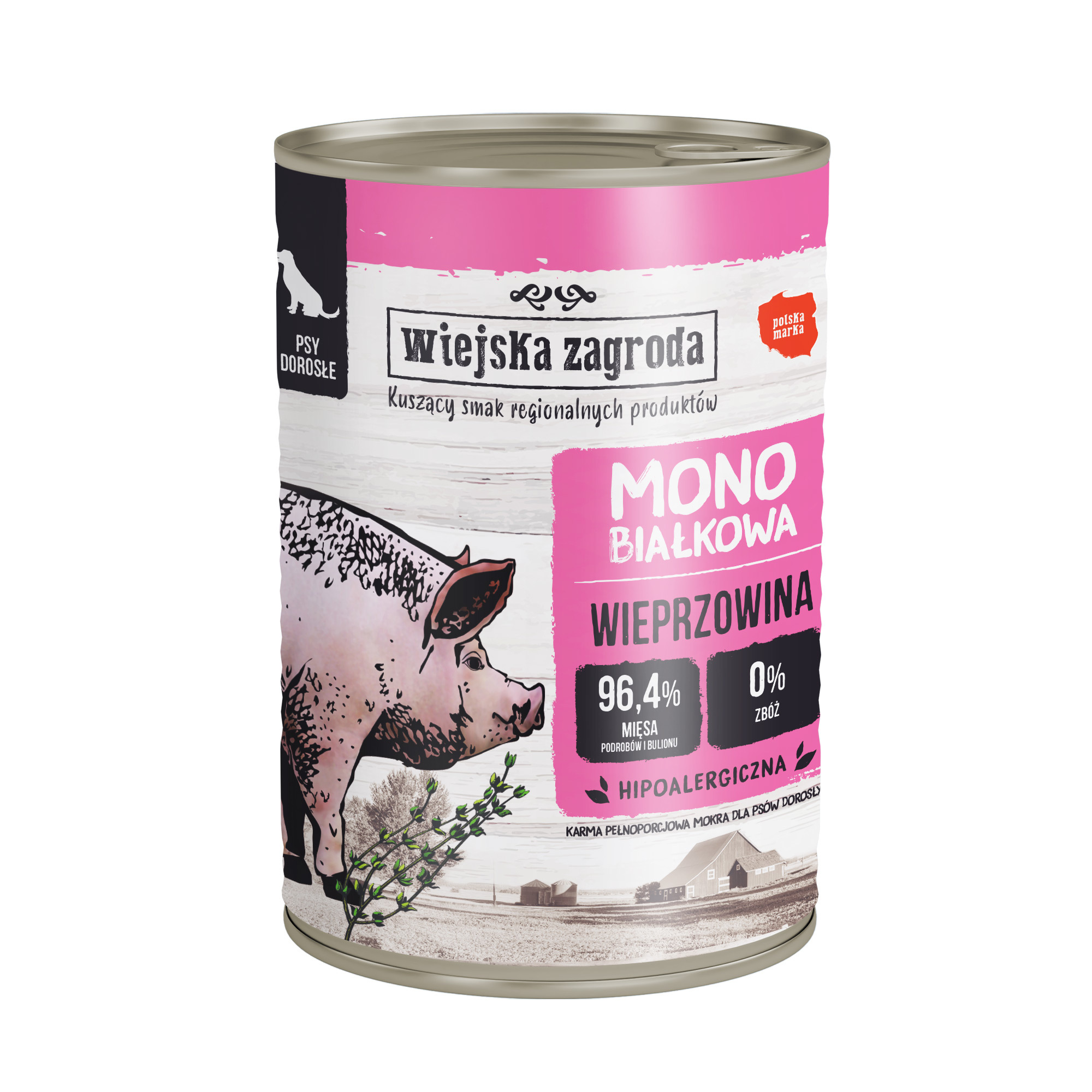 Mokry pokarm monobiałkowy dla dorosłych psów z wieprzowiną puszka