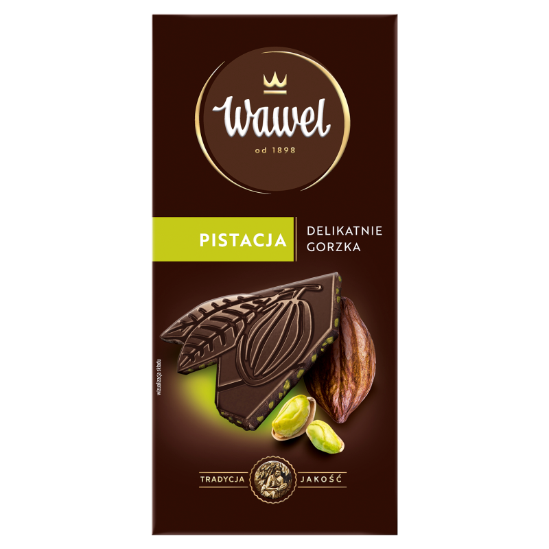 Czekolada Premium Delikatnie Gorzka 43% z kawałkami pistacji