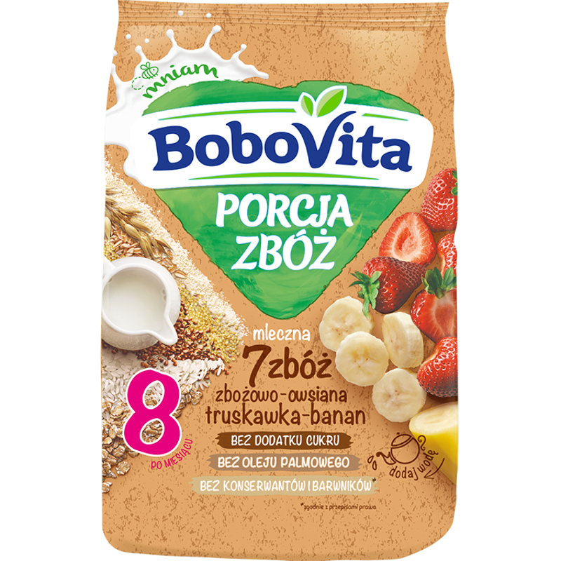 Kaszka mleczna 7 zbóż zbożowo-owsiana truskawka-banan od 8 miesiąca