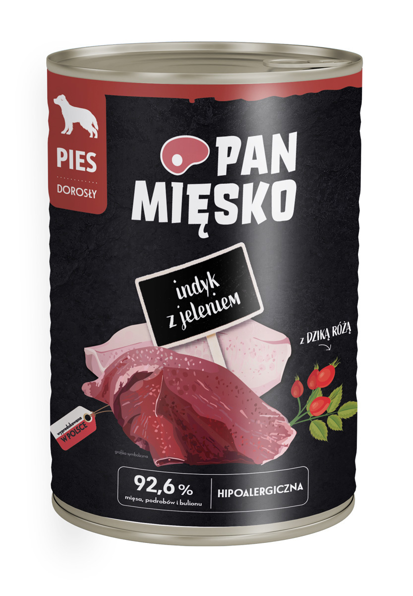 Mokry pokarm dla dorosłych psów z indykiem i jeleniem puszka