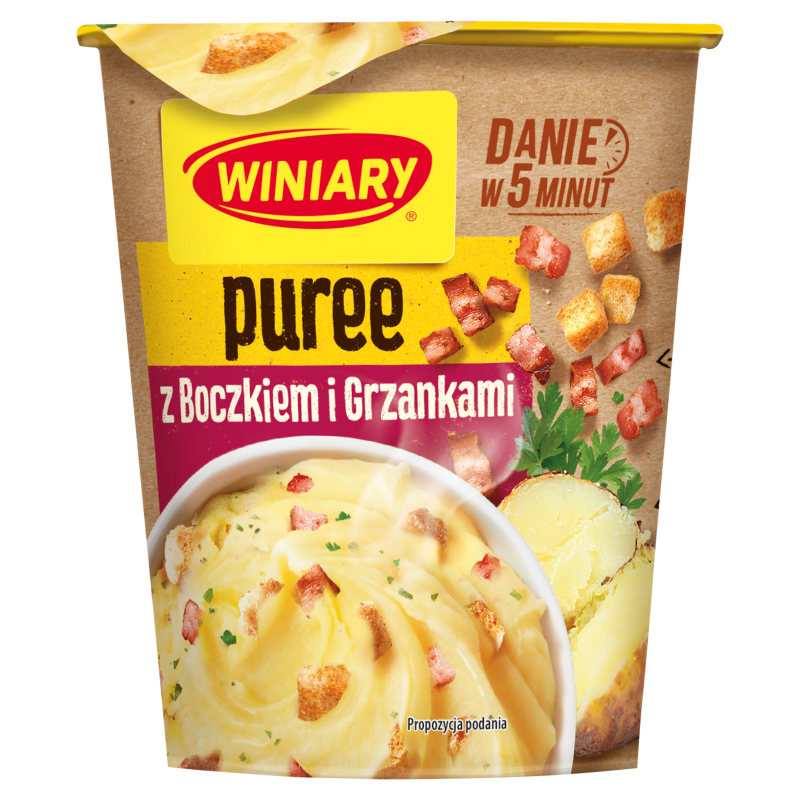Puree ziemniaczane z kawałkami boczku i grzankami