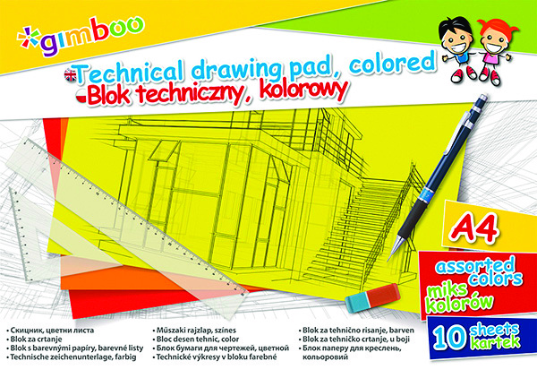 Blok techniczny A4 10 kart. 150gsm mix kolorów