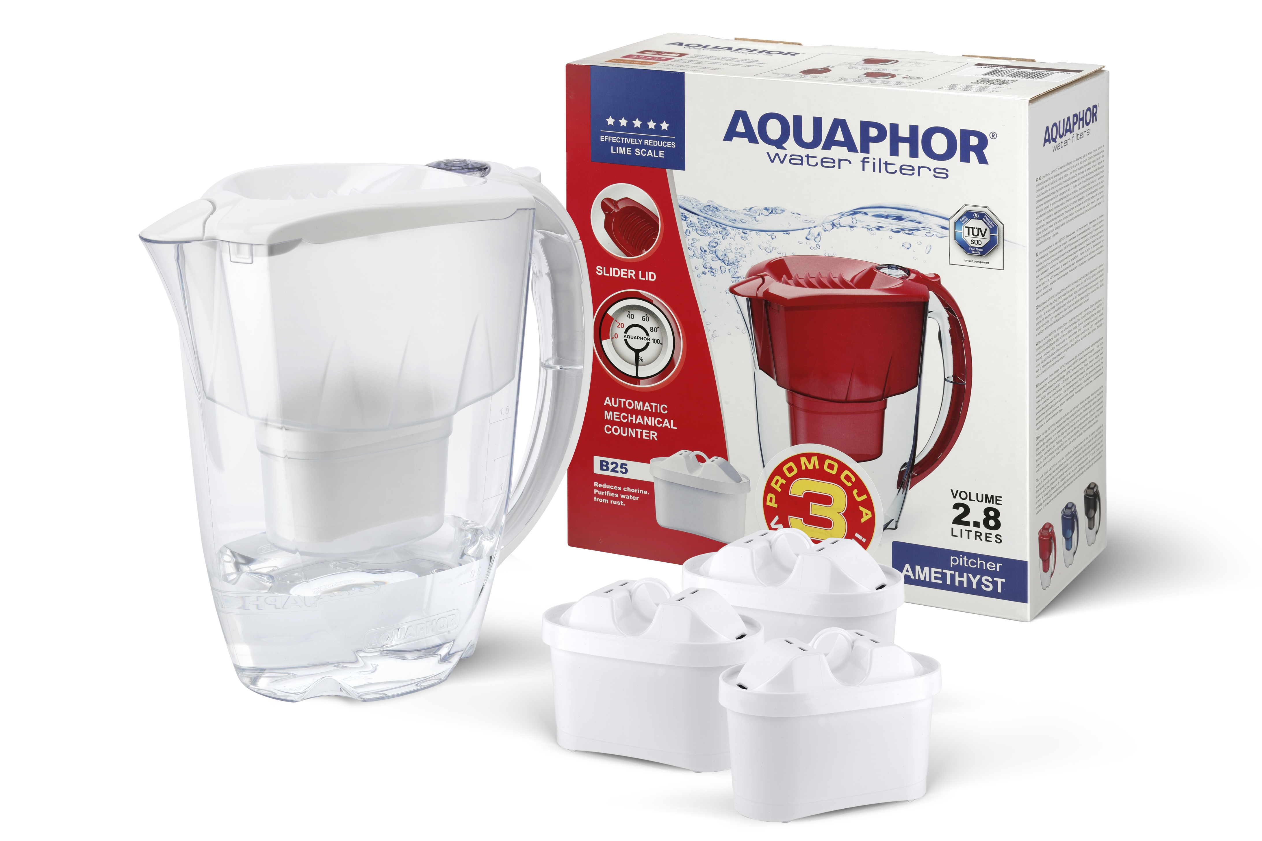 Dzbanek filtrujący Aquaphor Amethyst 28 l + 3 wkłady Maxfor Plus biały