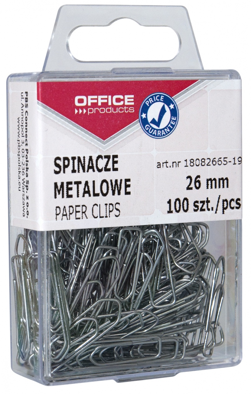 Spinacze metalowe 26mm w pudełku 100szt. srebrne