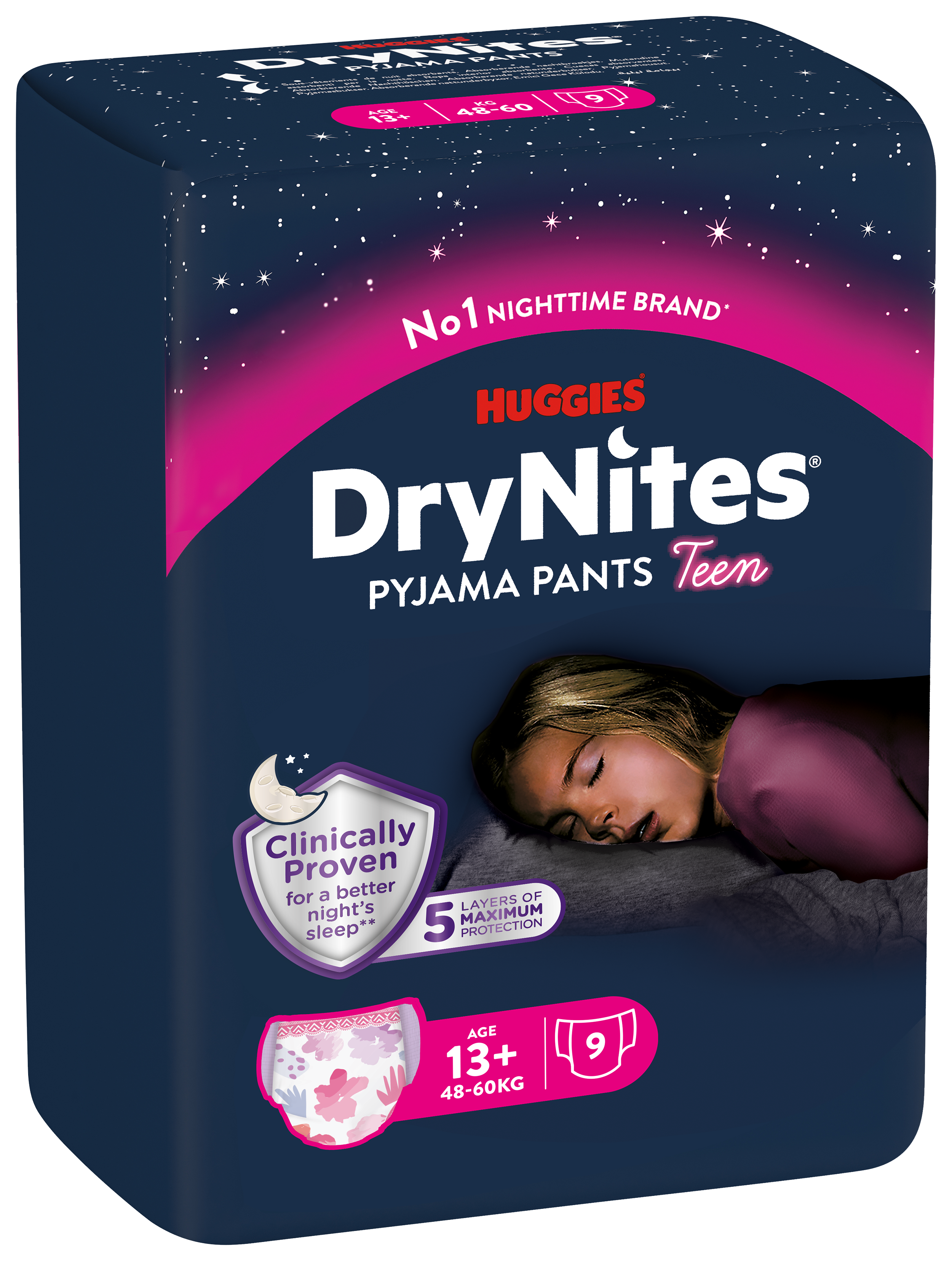 Pieluchomajtki na noc dla dziewczynek 13+ lat 9 szt.