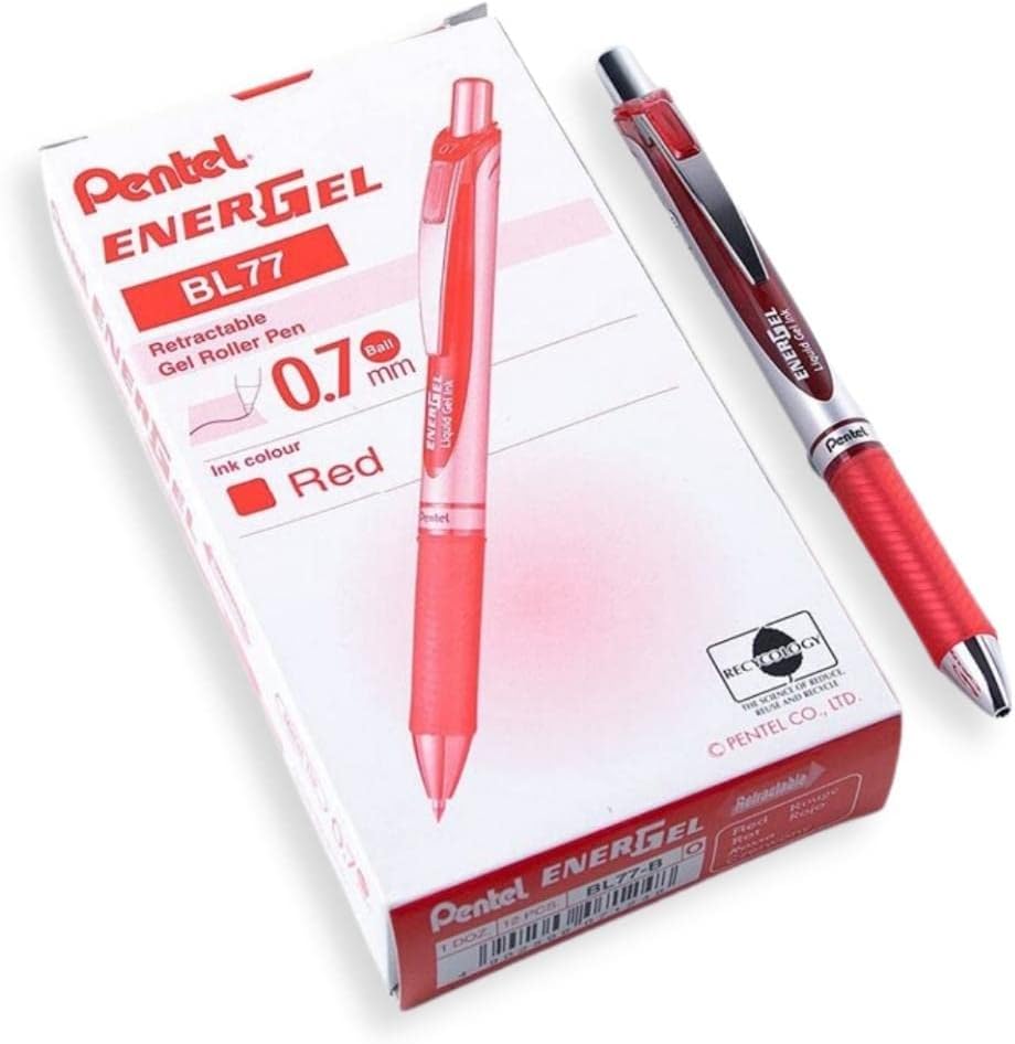 Pióro kulkowe 07mm ENERGEL kolor czerwony, zestaw 12 sztuk