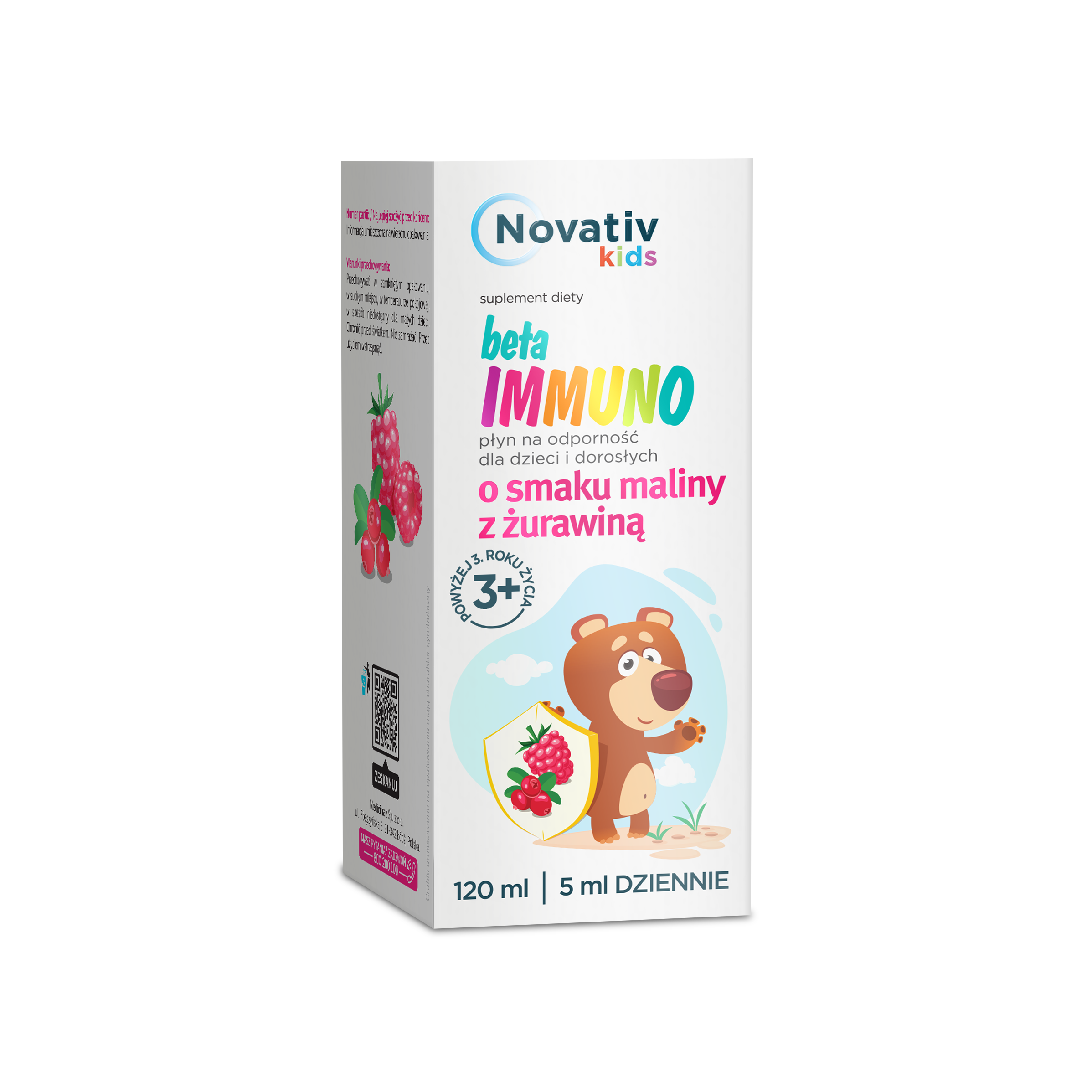 Beta Immuno - płyn na odporność dla dzieci i dorosłych o sm. maliny z żurawiną (suplement diety)