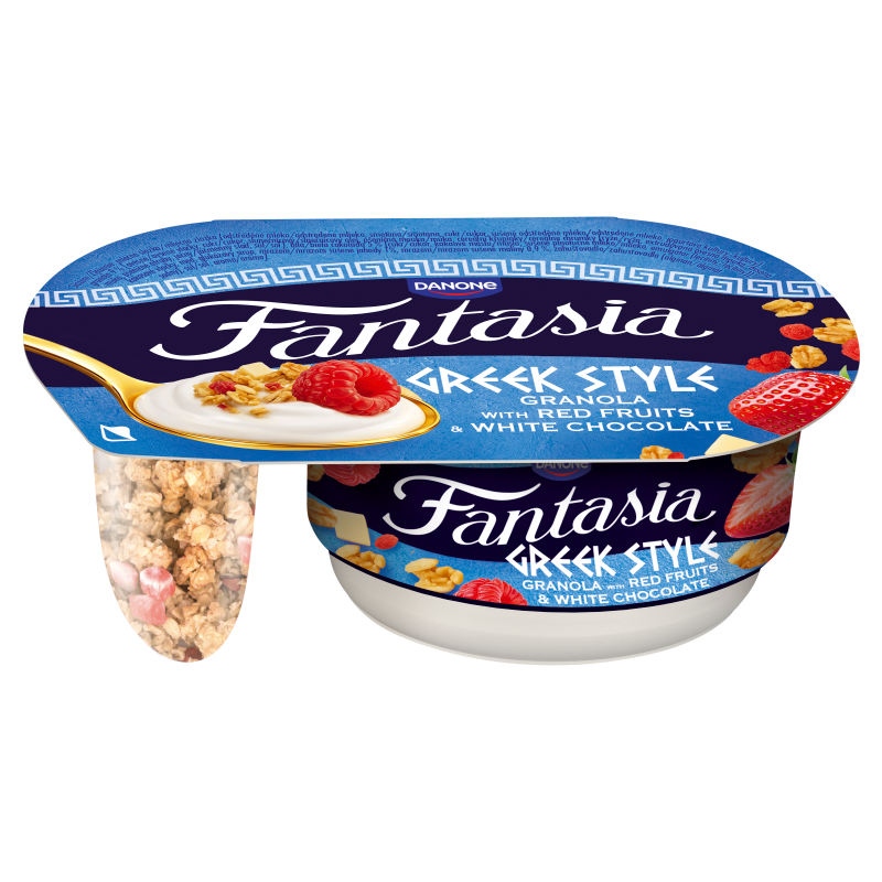 Jogurt grecki z granolą z maliną i białą czekoladą