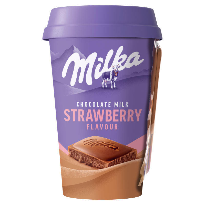 Napój mleczny z czekoladą milka o smaku truskawkowym
