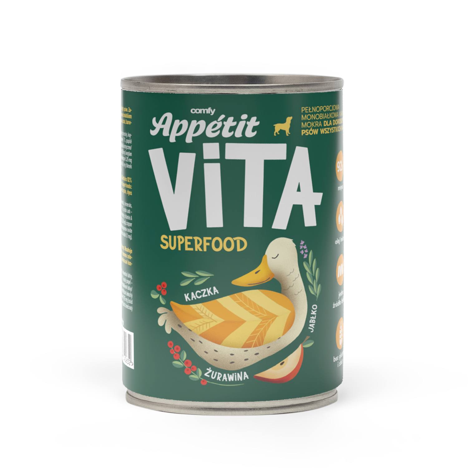 Mokra karma monobiałkowa dla dorosłych psów z kaczką i super-foods
