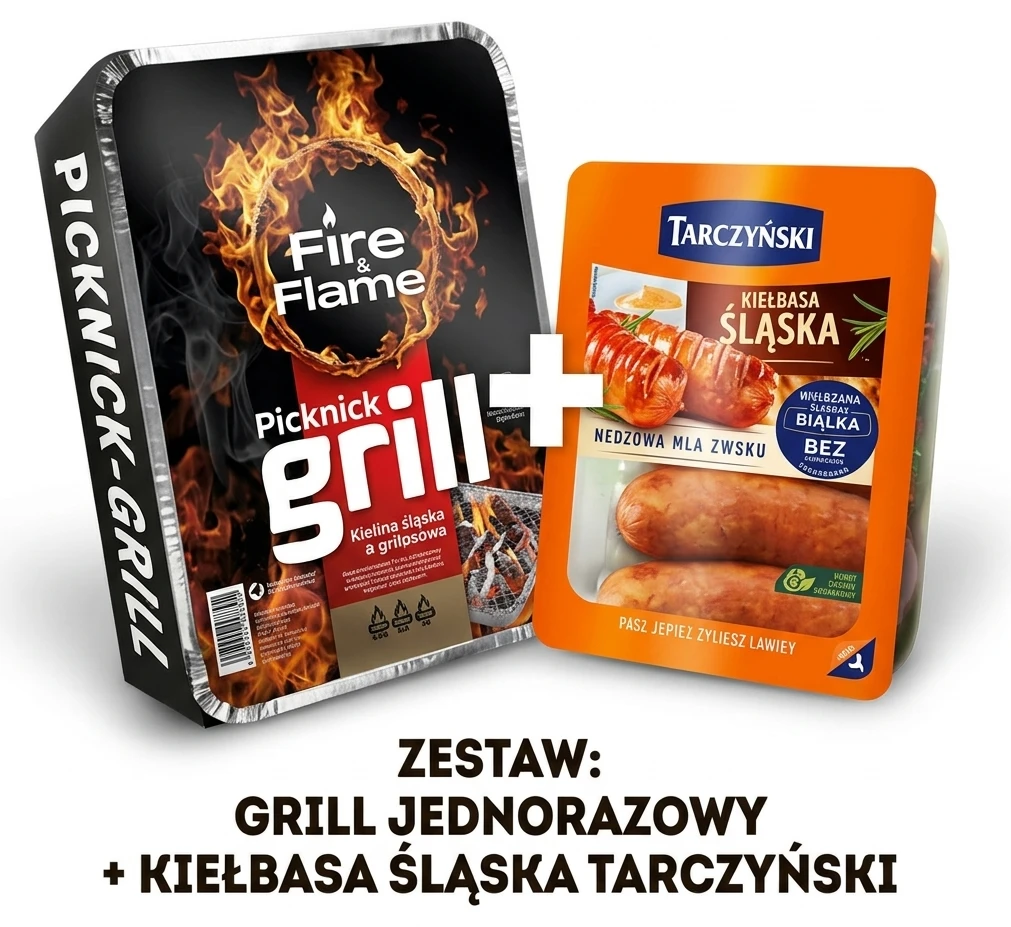 Zestaw: Grill jednorazowy + Kiełbasa śląska Tarczyński