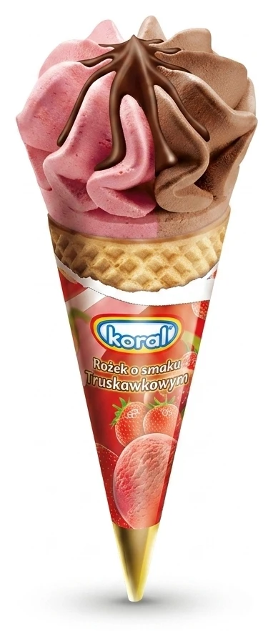 Lody Rożek Koral smietanka, czekolada, truskawka