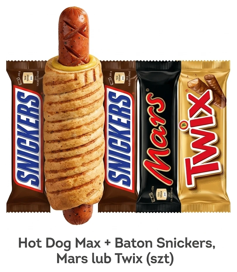 Hot Dog Max + Baton Snickers, Mars lub Twix