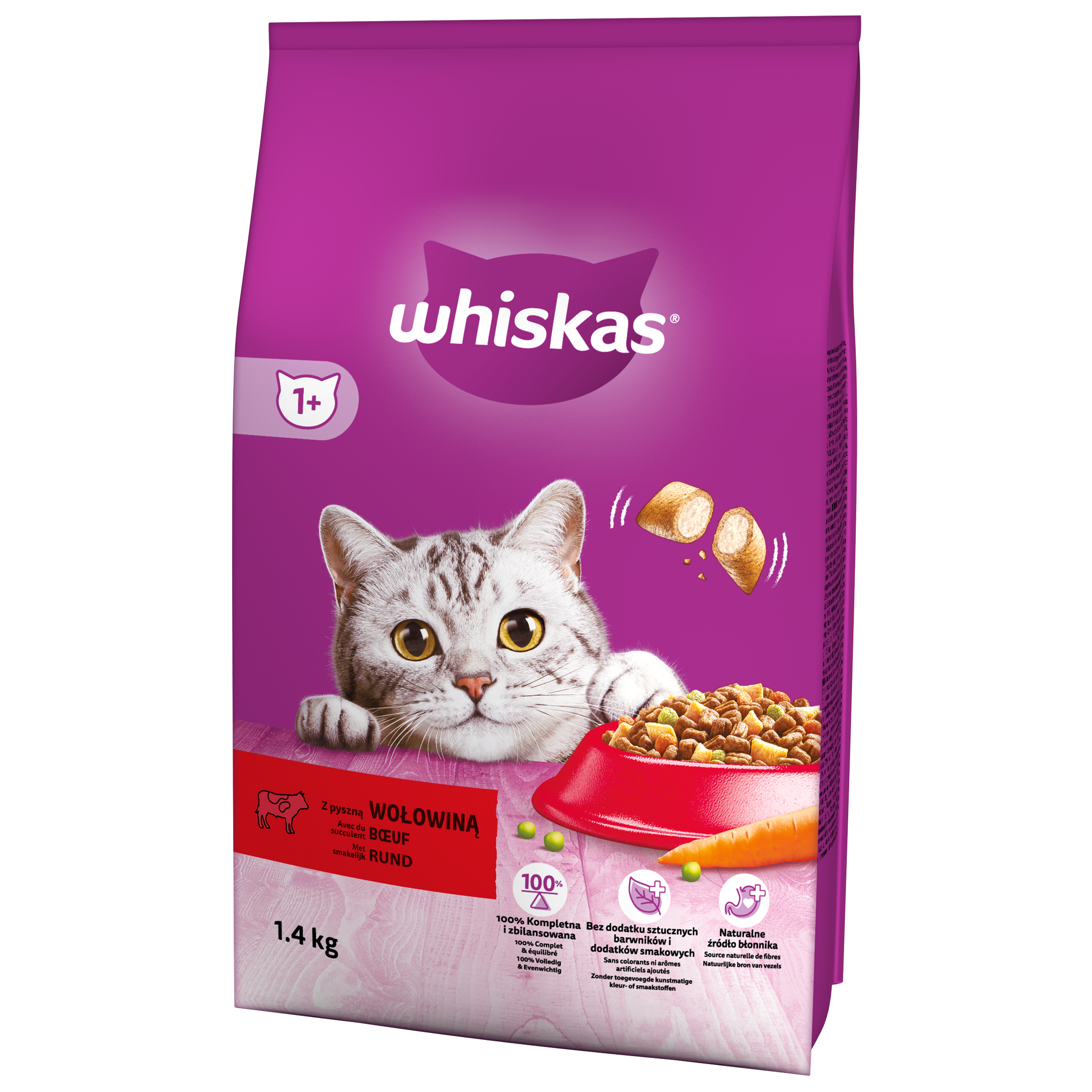Whiskas 1+ Sucha Karma Z Wołowiną 1,4 Kg