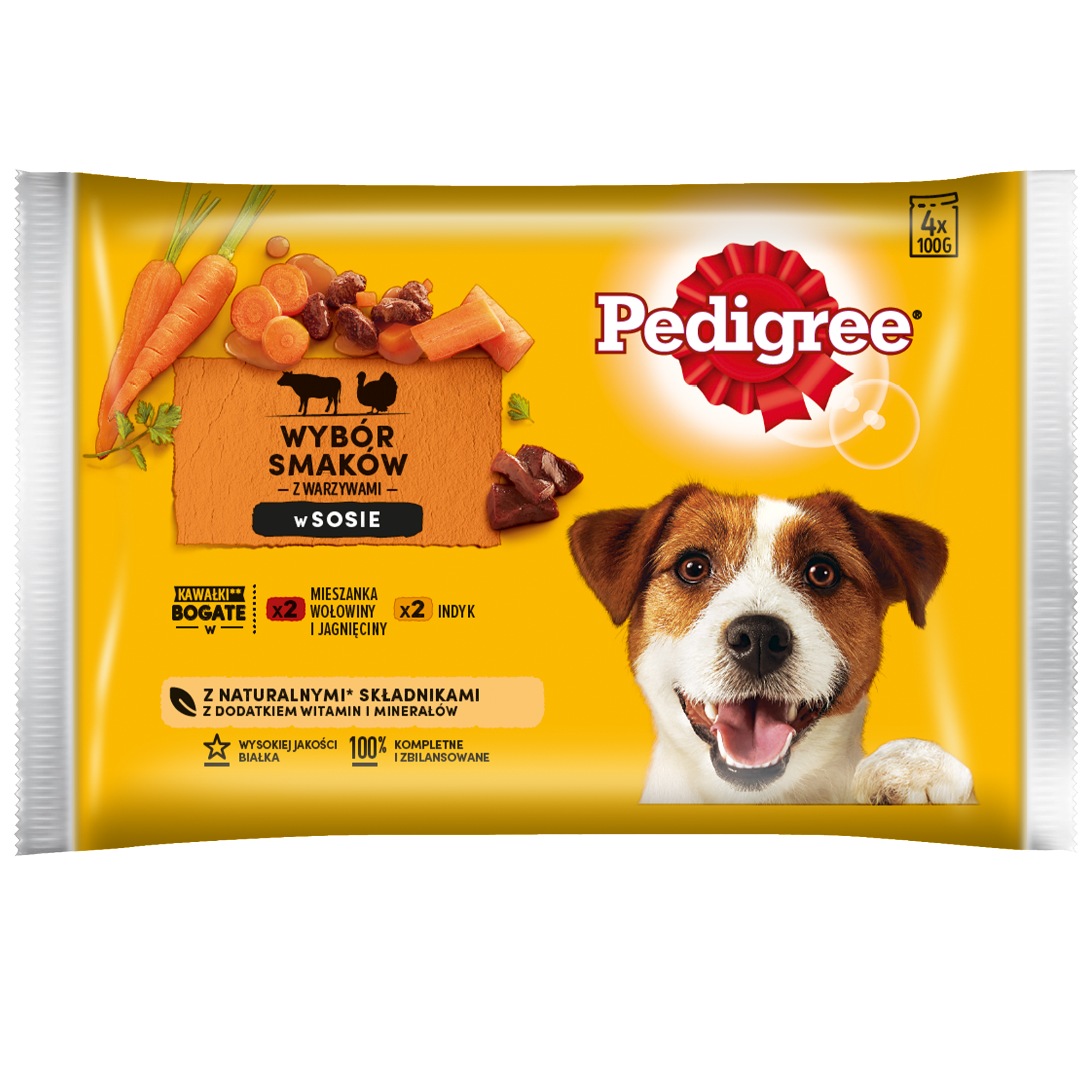 Pedigree Adult Wołowina , Jagnięcina/Indyk, Marchewka 4X100G