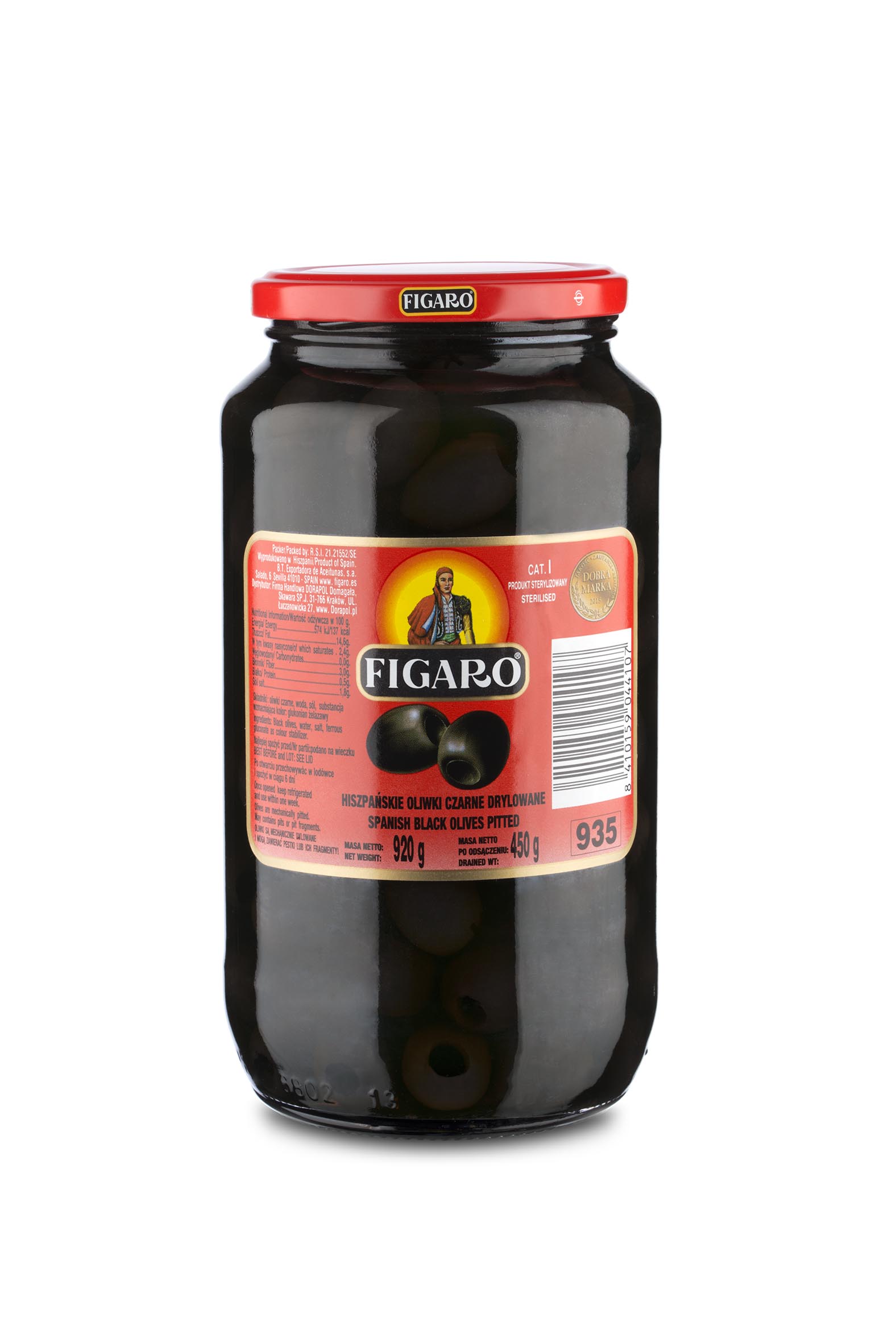 Hiszpańskie Oliwki Czarne Drylowane Sterylizowane 920G/450G Figaro