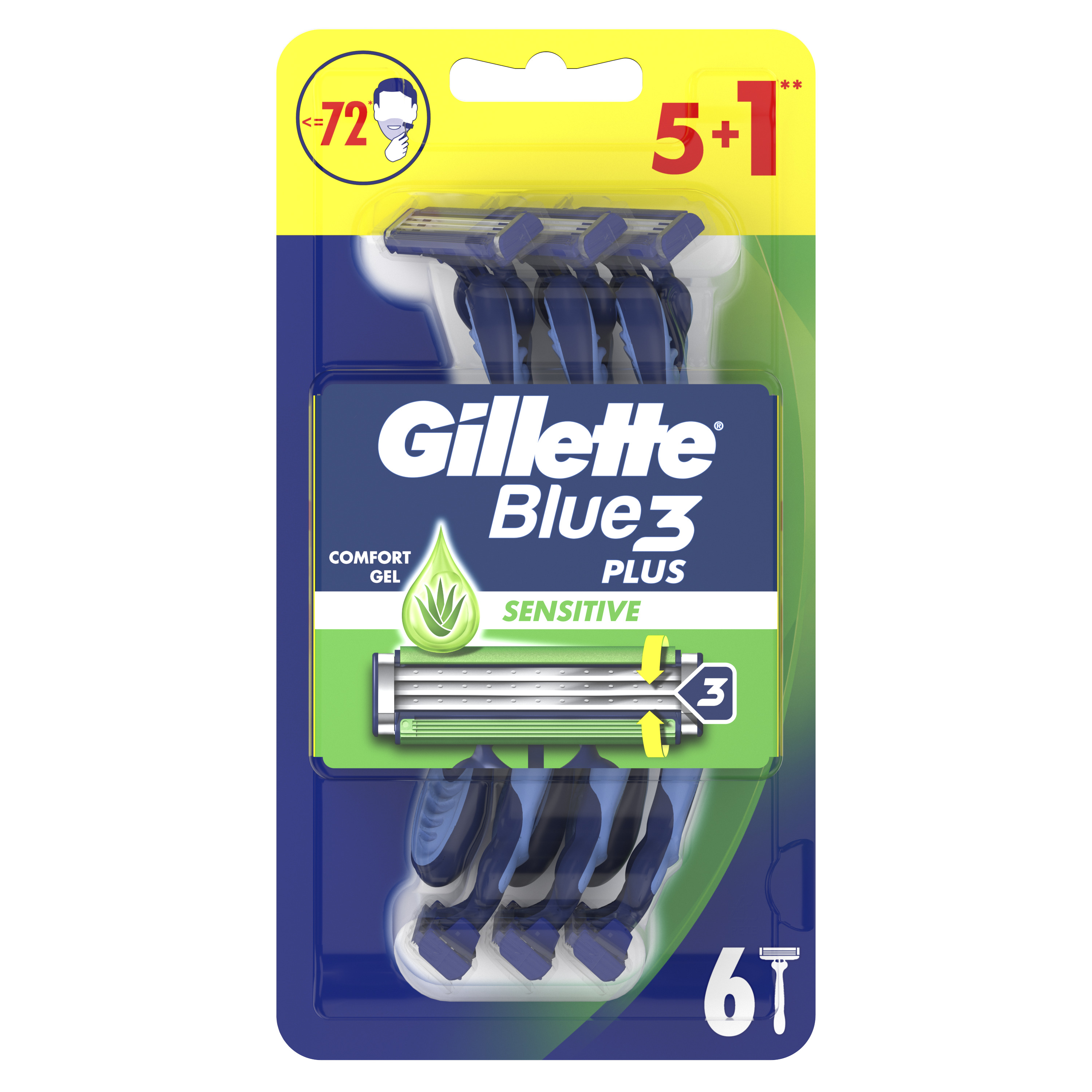 Gillette Blue3 Plus Sensitive, Maszynki Jednorazowe Dla Mężczyzn, 6 Sztuk