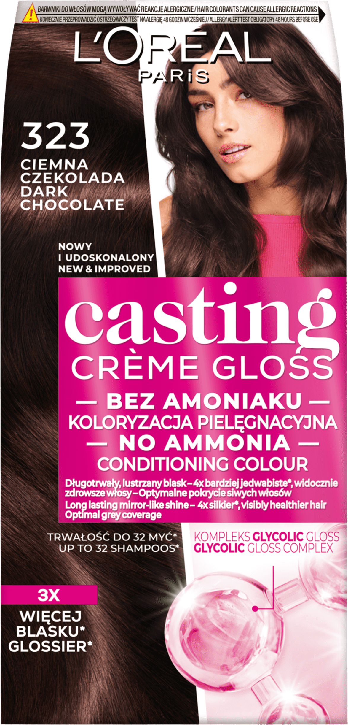 L'Oréal Paris Casting Crème Gloss Farba Do Włosów 323 Ciemna Czekolada 180 Ml