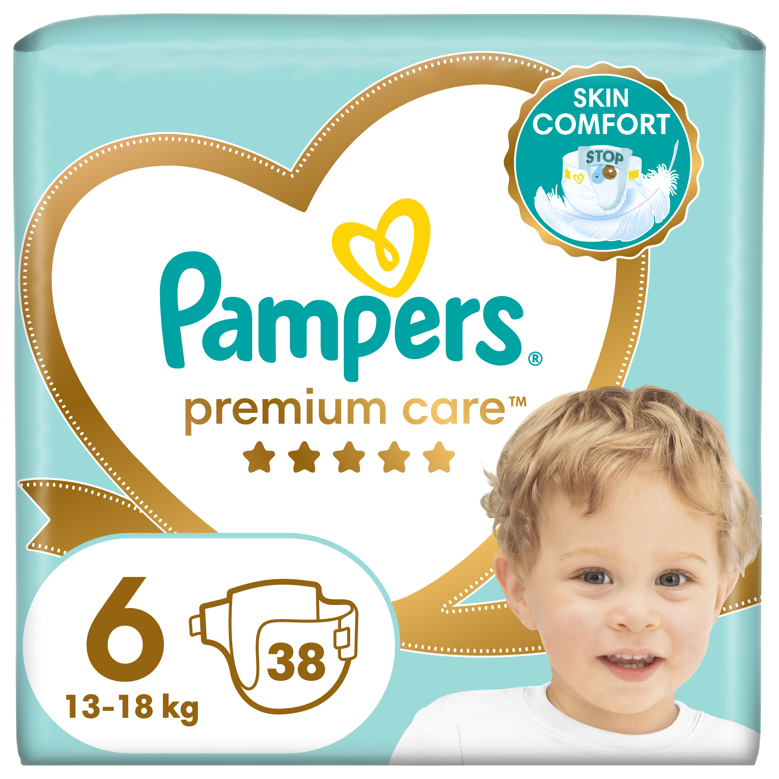 Pampers Pieluchy Premium Care, Rozmiar 6, 38 Pieluch, 13Kg+