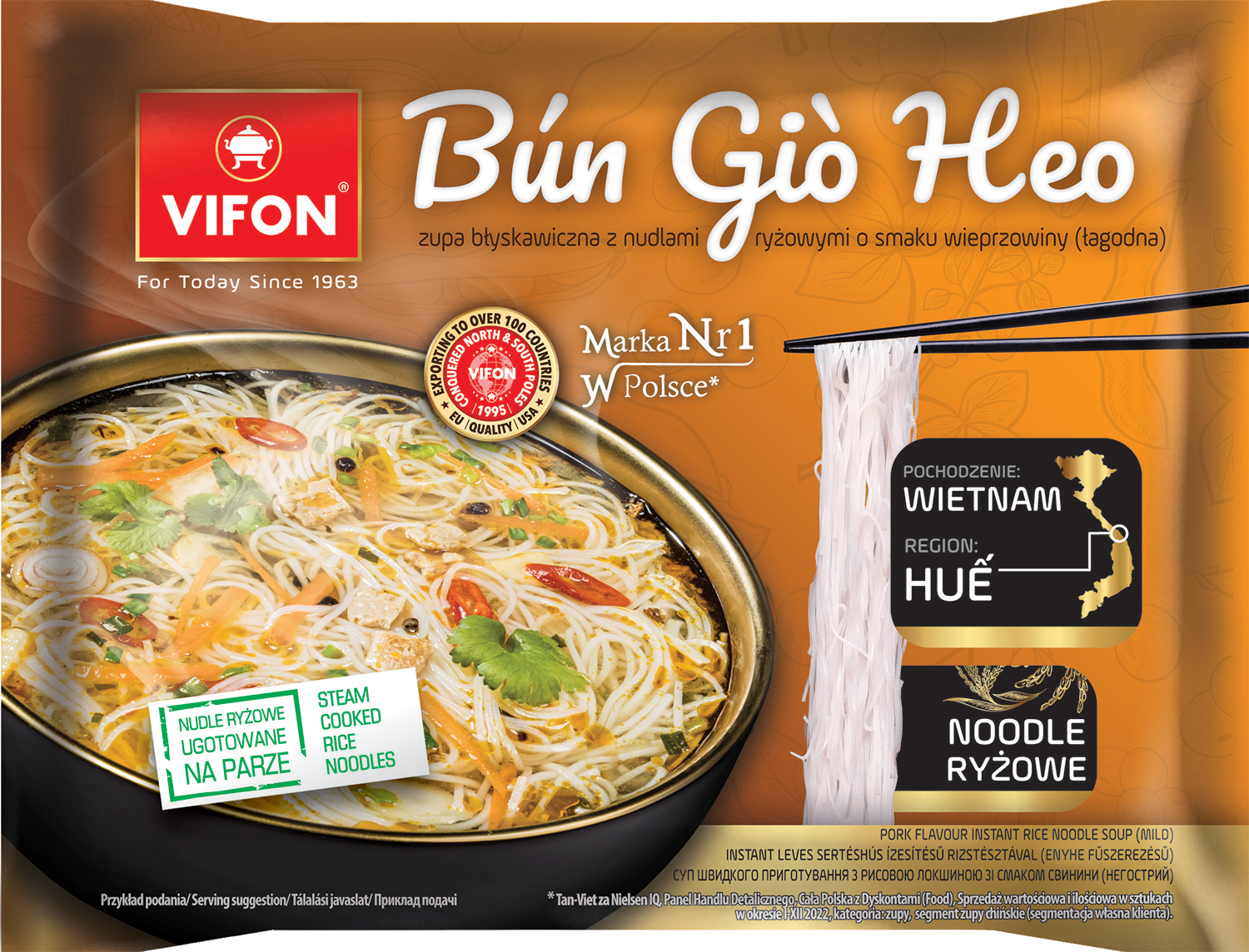 Vifon - Zupa Błyskawiczna Bun Gio Heo Z Nudlami Ryżowymi O Smaku Wieprzowiny Łagodna 65G
